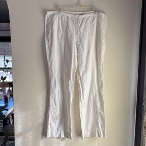 New York & Company White Linen & Cotton Blend Drawstring Pants